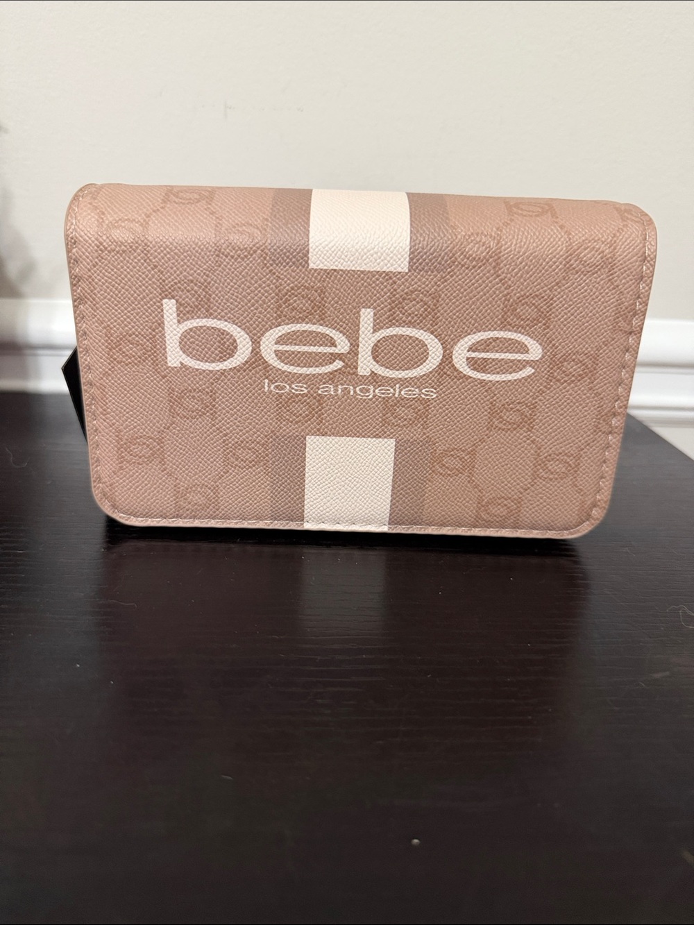 bebe Taupe crossbody with White Center Stripe